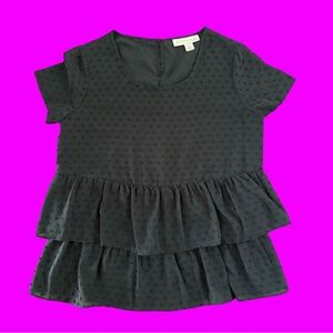 EMALINE Petite Black Women’s Tiered Blouse Size S